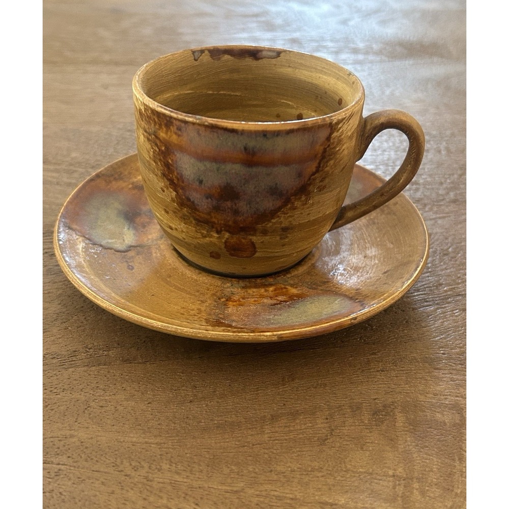 Sango Splash Brown 4951 Espresso Cup &‎ Saucer Replacement Set Drip Glaze Rustic
